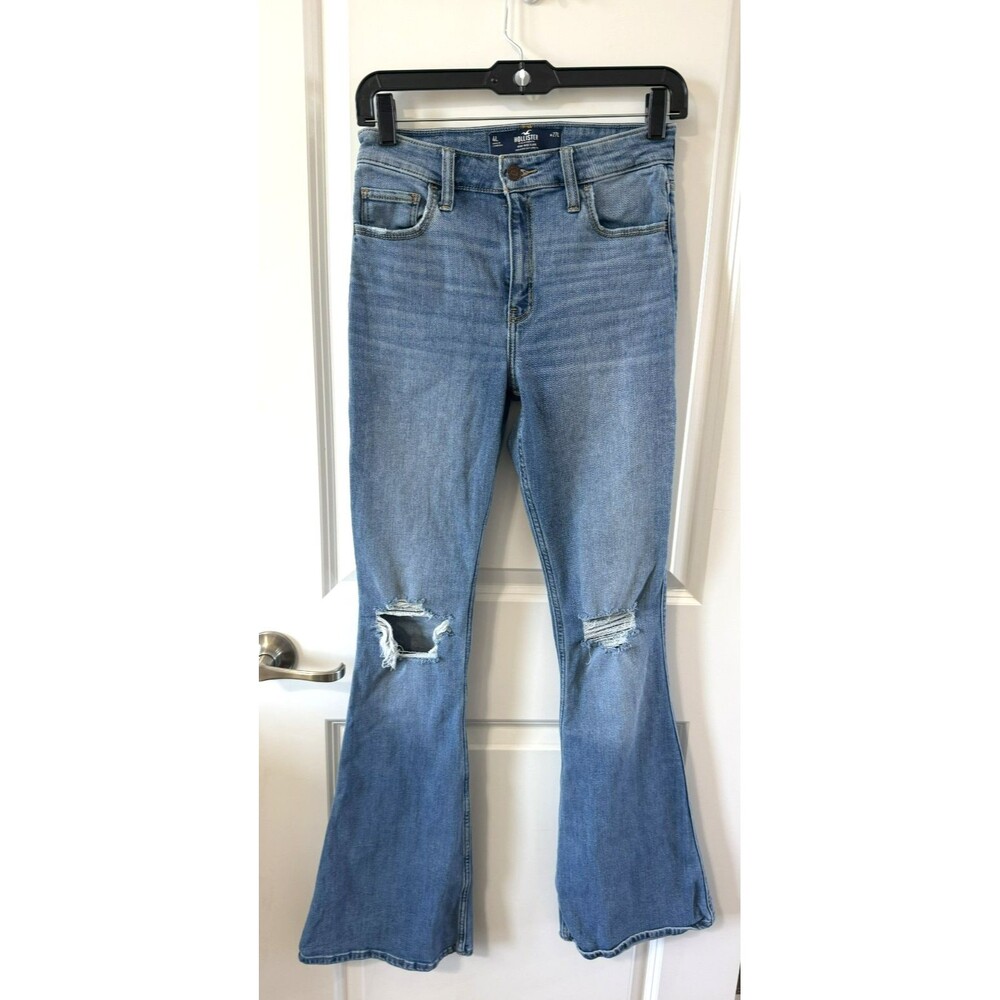 Hollister California High Rise Flare Jeans Women 4L Blue Denim Medium Wash
